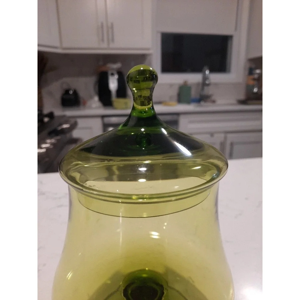 Vtg Empoli Glass Apothecary Jar Dish Olive Green Mid Century